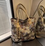 D0047-小熊刺繡帆布休閒手提單肩包：圖片 3
